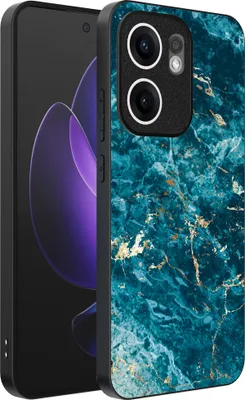 Productafbeelding van Smartphonica telefoonhoesje, geschikt voor Oppo Reno 13F, met marmerprint. TPU achterkant, blauw marmerdesign