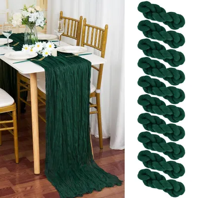 Obrázek produktu pro Sada 10 kusů látkových ubrousků/prostírání, tmavě zelené barvy, rozměry 90 x 300 cm. Vhodné jako ubrousky nebo jako materiál na výrobu prostírání