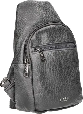 Produktbild von Kleiner grauer Rucksack Crossbody-Bag aus glattem Kunstleder 17x27x7 cm