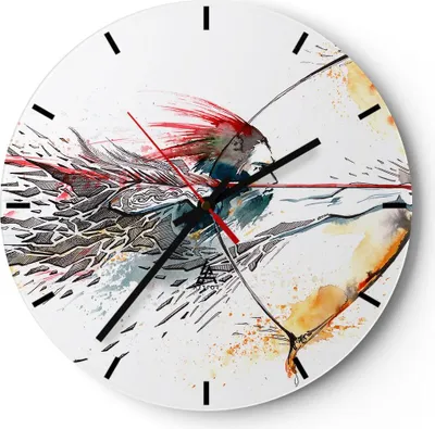 Produktbild von Wanduhr - Rund - Glasuhr - Bogen Pfeil Ziel Genauigkeit - 40x40cm - Schleichendes Uhrwerk - Lautlos - zum Aufhängen bereit - Dekoration Modern - Wanddekoration aus Glas - C3AR40x40-2994