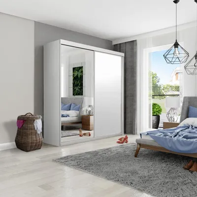 Produktbild von KIER FURNITURE Mehrzweck Schiebetürenschrank TOP B-23 - Weiß 150x200x62 cm