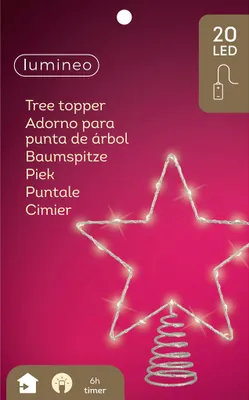 Immagine prodotto di Stella LED per la punta dell'albero di Natale con timer, 27 cm, metallo argento / bianco caldo