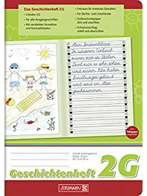 Immagine prodotto di BRUNNEN 104599102 Libro di storie A5 pagina sinistra sfoderata per illustrare storie, pagina destra per la scrittura scolastica per tutti i caratteri di base, Lin. 2G