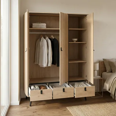 Immagine prodotto di Dmora Guardaroba 3 Ante Zerbo 60.1x150.2 cm Marrone Rovere, Appendiabiti 3 Ante