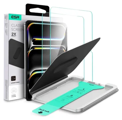 Immagine prodotto di Vetro temperato con cornice di posizionamento per iPad Pro 11" M5 2025 / M4 2024, vetro temperato ESR UltraFit, 2 pezzi
