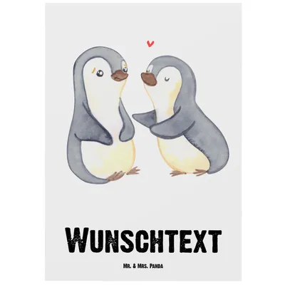 Produktbild von Mr. & Mrs. Panda Personalisierte Postkarte Pinguine trösten - Weiß - Personalisierte Geschenke, Postkarte mit Namen, Heiratsantrag, Freund, Postkarte personalisierbar