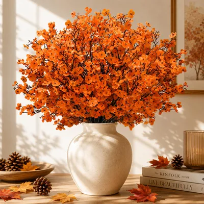 Künstliche Schleierkraut-Zweige, 24 Stück, Orange, 53 cm