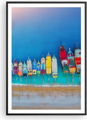 Produktbild von Gerahmtes Poster - Schwarzer Rahmen - Schiffe Strand Perspektive - 70x100 cm - Wand Bild - Wanddeko - Wandbilder - Kunstposter - Wandposter - Bilderrahmen - Bilder - Kunstdruck - P2BPA70x100-4415