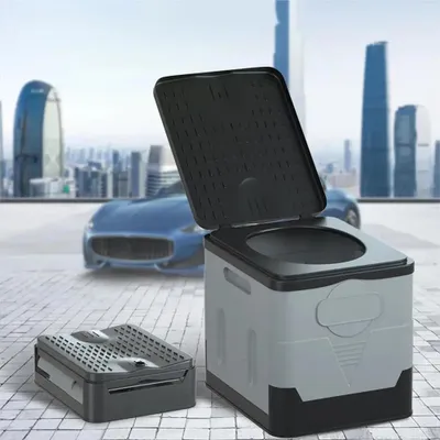 Image de Toilettes portables - Toilette de camping pliante pour voiture - Anti-odeurs - Pour adultes - Idéale pour les voyages et les situations d'urgence - En plastique - Gris