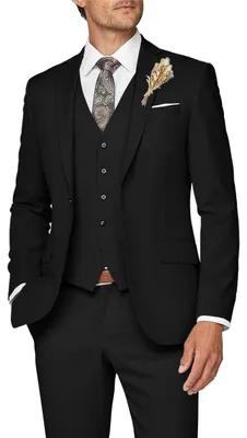 Immagine prodotto di Completo da uomo Wangyue, 3 pezzi, vestibilità slim fit, completo formale