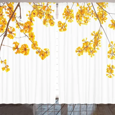 Produktbild von ARANDE Gelb Gardine, Blumen Baumast Blüte, Die Im Frühjahr Blüht Garten Sonne Strahlt Natur Thema Haus Aus, 280 x 225 cm, Gelb Braun