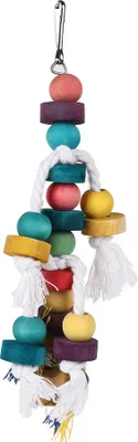 Image de Jouets colorés pour perroquets, oiseaux en bois naturel, jouets à mâcher suspendus avec cage à clochettes, accessoires de jeu