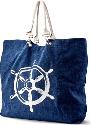 Produktbild von NKlaus Maritim Shopping-Tasche Denim Anker Steuerraddruck aus Baumwolle blau weiß 11744