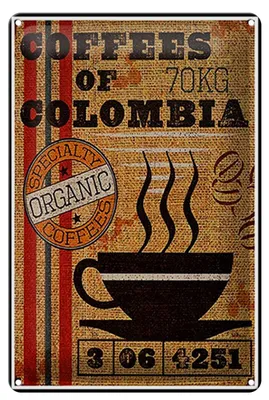 Produktbild von Blechschild Kaffee 20x30cm coffees colombia organic coffee