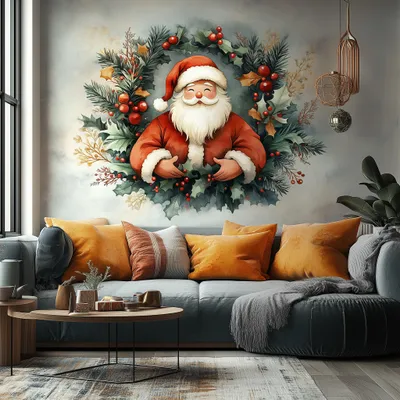 Weihnachtsmann im Kranz – Decords Wandtattoo, Produktansicht 1