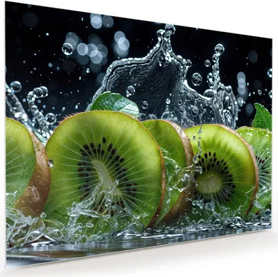 Produktbild von Glasbild 120x90cm in XXL für Wohnzimmer, Schlafzimmer Motiv Kiwi und Wasser