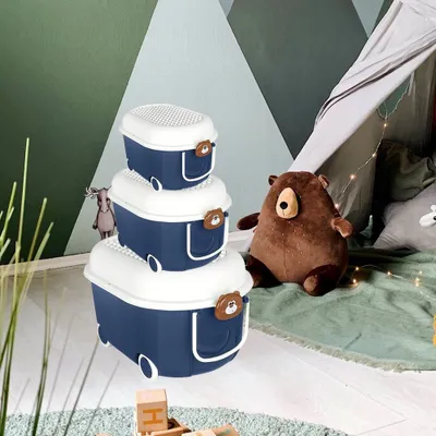 Produktbild von Creliv Spielzeugtruhe Spielzeug Entdecker Blau - Spielzeug Aufbewahrungsboxen Set ( 3 Stk) für Garderobe
