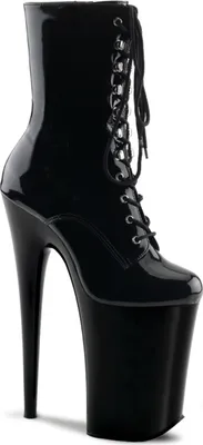 Produktbild von INFINITY-1020 Pleaser Damen Plateau Schnür Stiefeletten Stilettoabsatz schwarz Lack