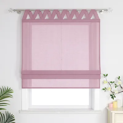 Produktbild von Delien Raffrollo mit Schlaufen Raffgardine Leinen Unifarbige modern Gardine küche halbtransparent Lila BxH 80x140 cm