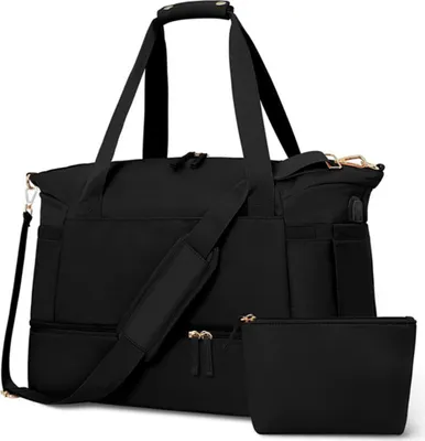 Produktbild von Sporttasche,Turnbeutel für Damen, Sport Reise Seesack mit USB Ladeanschluss, Weekender Übernachtungstasche mit Nassfach und Schuhfach Reisen black