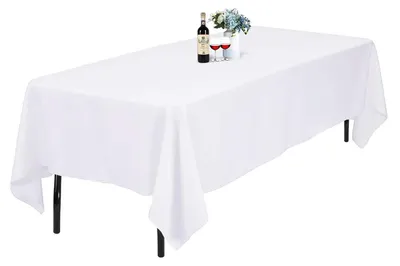 Zdjęcie produktu dla Ścierełka na stół, prostokątna, 152x213 cm, biała, wykonana z poliestru, nadająca się do prania, odporna na plamy i gniecenia, 1 sztuka