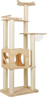 Produktbild von Katzenbaum | Kratzbaum | aus Holz | 5 Ebenen | Aussichtsplattform | Natur | 164,5 cm Hoch