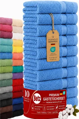 Produktbild von Betz 10 Stück Gästetücher 30x50 cm PREMIUM 100% Baumwolle Set Händehandtücher Farbe: hellblau