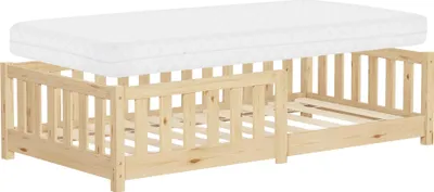 Zdjęcie produktu dla ML-Design łóżko dziecięce 80x160 cm naturalne łóżko podłogowe dla dzieci ze stelażem z listew materacowych i zabezpieczeniem przed wypadnięciem łóżko młodzieżowe wykonane z litego drewna sosnowego rama łóżka