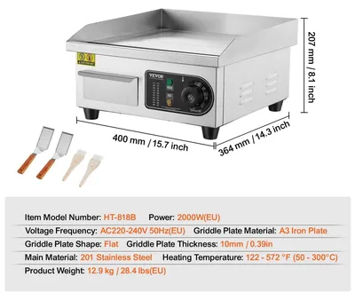 Image de Plaque de cuisson électrique - 2000W - Plaque de grill - Grill de type teppanyaki - Acier inoxydable