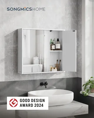 Produktbild von Badezimmerschrank mit Spiegel, Toolless-Technologie, superschnelle werkzeuglose Montage, Spiegelschrank, modern, weiß