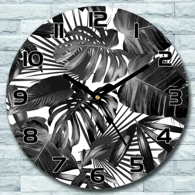 Produktbild von Wanduhr aus Glas Rund fi 30 tropisches Blatt Quarz Deko Schlafzimmer Büro