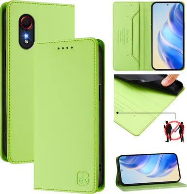 Image de Étui en cuir pour Samsung Galaxy XCover5, étui à rabat avec fentes pour cartes, portefeuille et support Vert