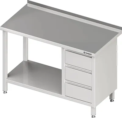 Immagine prodotto di Tavolo da lavoro con ripiano di base, 2400x600x850 mm, con blocco a 3 cassetti a destra, con supporto, saldato