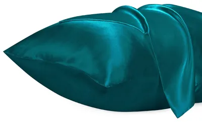 Productafbeelding van Set van 2 satijnen kussenslopen (50 x 70 cm), zijdezacht, huid- en haaronvriendelijk, gecertificeerd volgens  standaard, in de kleur pauwenblauw