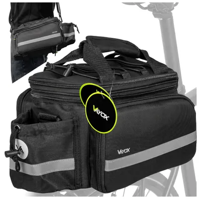 Produktbild von Vayox VA0449 Fahrradtasche, 10–29 l, 39x21x17 cm plus 2 faltbare Seitentaschen, für Fahrräder, Schnellmontage, Schultergurt, robust, Schwarz