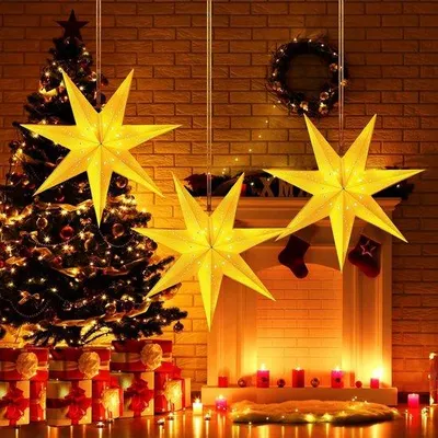 Productafbeelding van 3 stuks papieren sterren om op te hangen, 35 cm lichtgevende led-kerstster, 3D-lichtster, kerstdecoratie, raamdecoratie