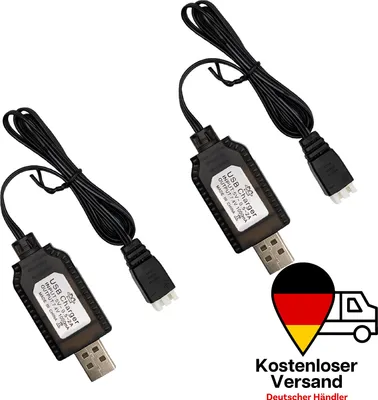 Produktbild von 2x USB-Ladekabel mit LED-Anzeige Für 800mAh 2S 7,4 V LiPo-Akkus für RC-Drohnen
