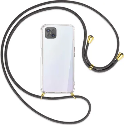 Produktbild von Handykette Backcover-Schutzhülle mit Band (Metall goldfarben) für Oppo A92S / Reno4 Z 5G - dunkelgrau