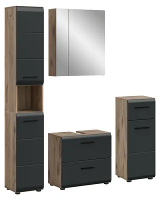 Produktbild von Bad Set Ice | 4-teilig | Nox Oak / schwarz matt
