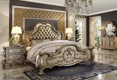Produktbild von Klassisches Bett Barock Rokoko Chesterfield Stil Doppel Leder Hotel Antik Betten