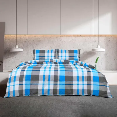 Produktbild von Saisonschlussverkauf - Bettwäsche-Set - Bettwäschegarnitur/Bettbezug-Set - Schlafzimmer - Blau und Grau 200x200cm - Baumwolle - Bettwäschen Stilvoll6775