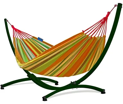 Produktbild von Potenza Outdoor Hängematte mit Gestell für 2 Personen I Baumwolle Doppelhängematte XXL 220x160, 200kg I Grün Hängemattengestell 220kg, wetterfest