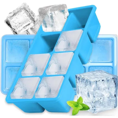 Produktbild von Eiswürfelbehälter mit Deckel, 2 Stück Silikon, BPA-frei, stapelbar, spülmaschinenfest, für Cocktails & Whisky, Blau
