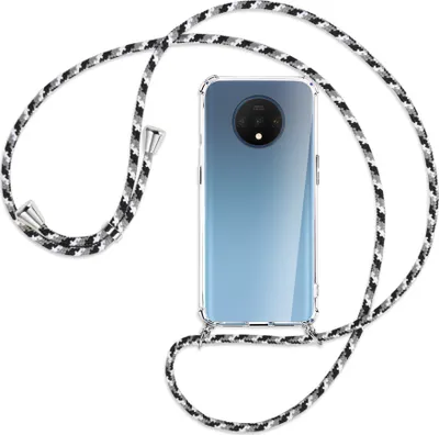 Produktbild von Handykette Backcover-Schutzhülle mit Band (Metall silberfarben) für OnePlus 7T - schwarz/grau/weiß
