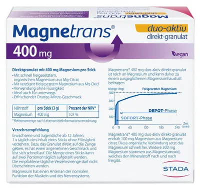 Immagine prodotto di Magnetrans duo-aktiv 400 mg magnesio granulato diretto in stick, 50 pz. Bustina