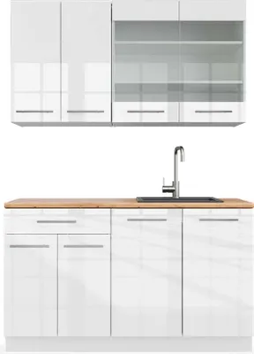 Produktbild von Singleküche Vicco Fame-Line Weiß Hochglanz/Weiß 140 cm , AP Eiche, Model 42500