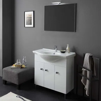 Immagine prodotto di Mobile bagno bianco lucido a terra 85 cm 3 ante | Smeraldo