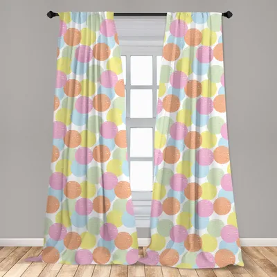 Zdjęcie produktu dla Abakuhaus, zasłony okienne, wzór w pastelowe koła, zestaw składający się z 2 elementów, wymiary 150 x 245 cm