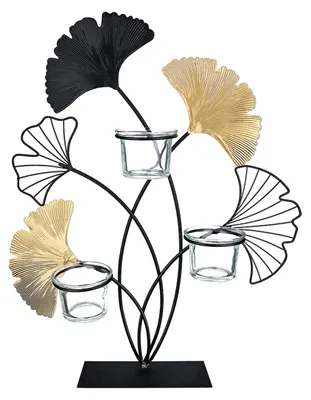 Produktbild von Gilde Teelichtleuchter, Ginkgo, "Ginkgo", Glas, Metall, schwarz, VE 2, L. 8 cm, B. 31 cm, H. 38.5 cm 69493 4063387694930
