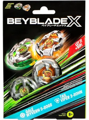 Image de Coffret pack toupie beyblade x : gale wyvern 5-80gb et tail viper 3-80hn - type endurance et défense - dual pack - hasbro g0282